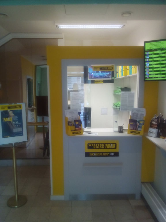 You can send or receive cash at any Western Union branch.